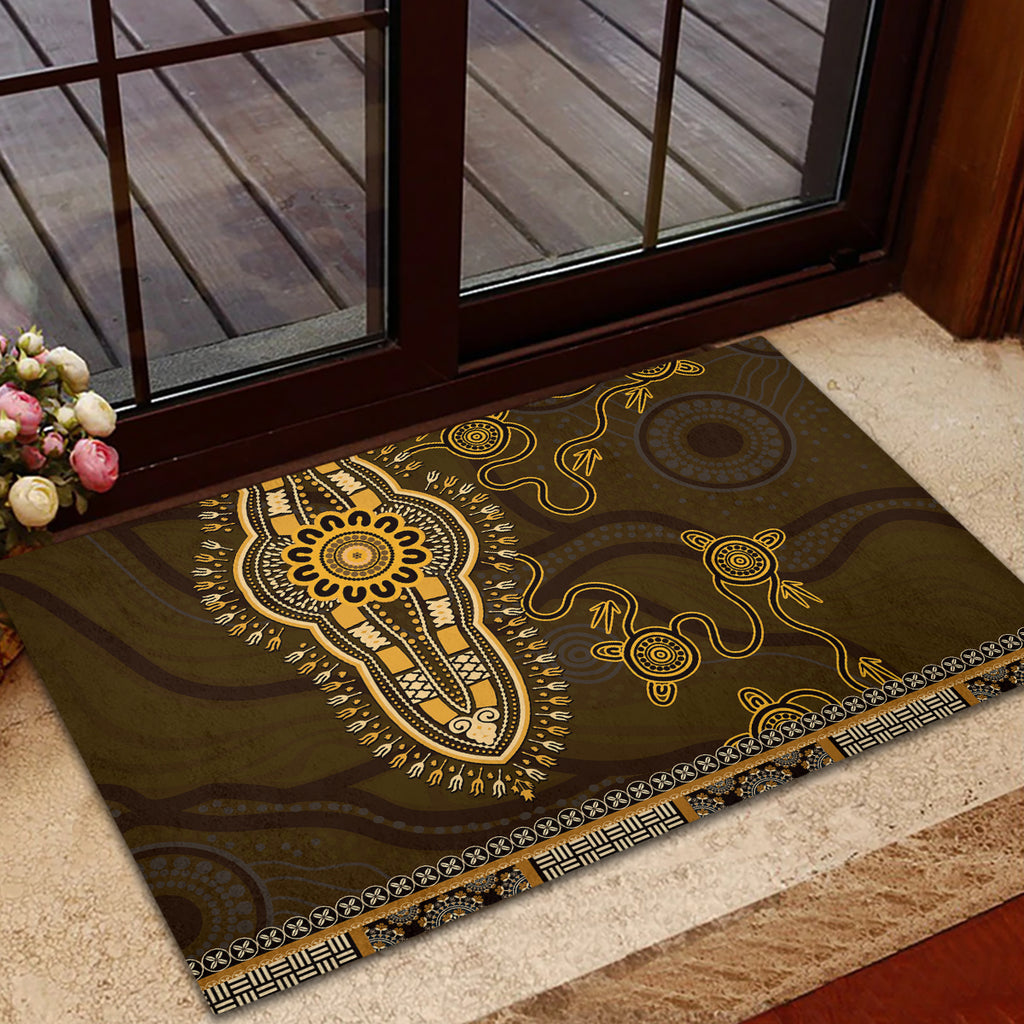 Gold African Dashiki With Australia Aboriginal Art Rubber Doormat