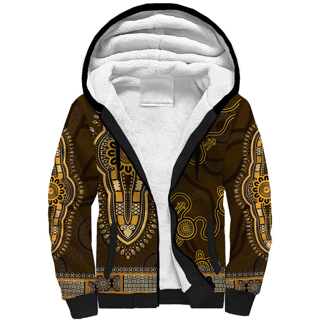 Gold African Dashiki With Australia Aboriginal Art Sherpa Hoodie
