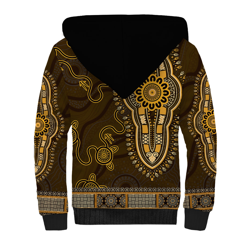 Gold African Dashiki With Australia Aboriginal Art Sherpa Hoodie