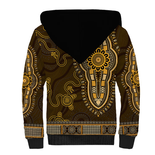 Gold African Dashiki With Australia Aboriginal Art Sherpa Hoodie