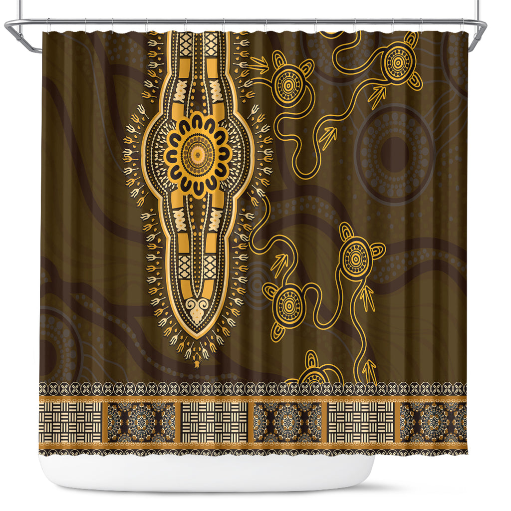 Gold African Dashiki With Australia Aboriginal Art Shower Curtain