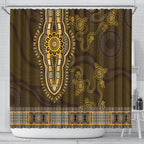 Gold African Dashiki With Australia Aboriginal Art Shower Curtain