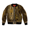 Gold African Dashiki With Australia Aboriginal Art Sleeve Zip Bomber Jacket