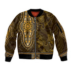 Gold African Dashiki With Australia Aboriginal Art Sleeve Zip Bomber Jacket