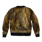 Gold African Dashiki With Australia Aboriginal Art Sleeve Zip Bomber Jacket