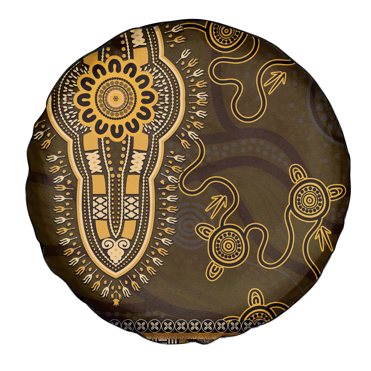 Gold African Dashiki With Australia Aboriginal Art Spare Tire Cover