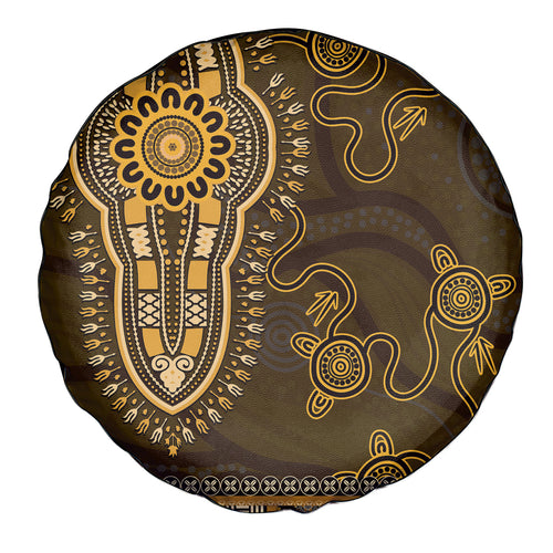Gold African Dashiki With Australia Aboriginal Art Spare Tire Cover