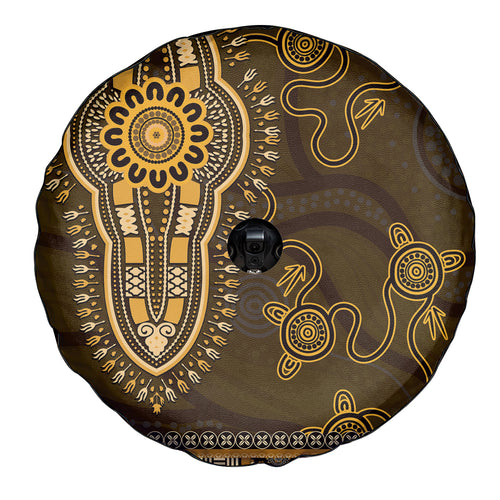 Gold African Dashiki With Australia Aboriginal Art Spare Tire Cover