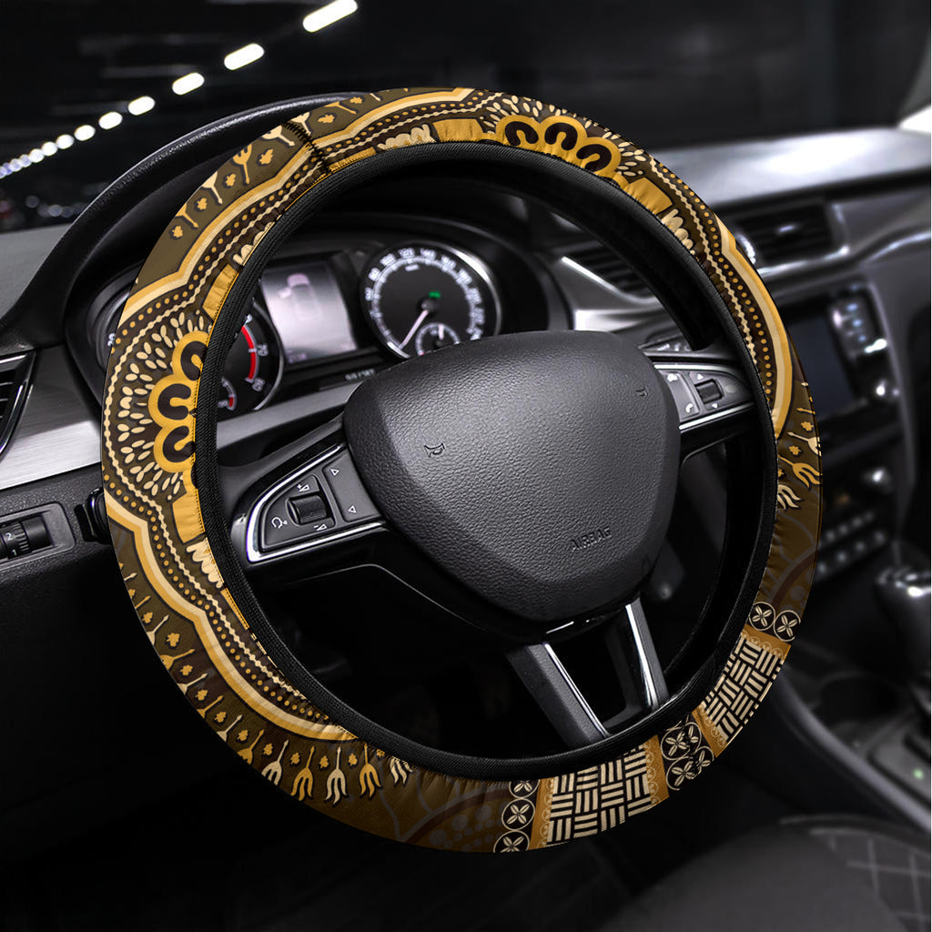 Gold African Dashiki With Australia Aboriginal Art Steering Wheel Cover