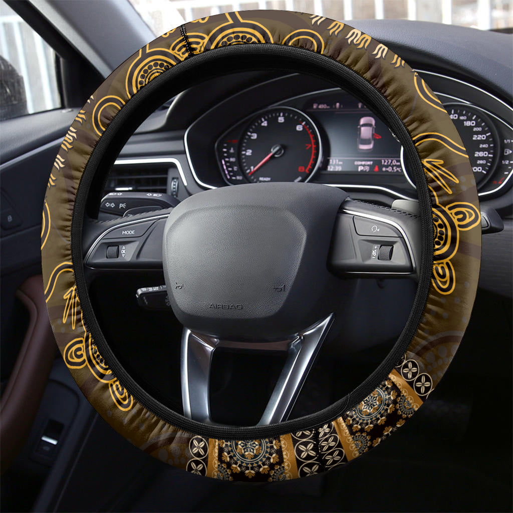 Gold African Dashiki With Australia Aboriginal Art Steering Wheel Cover