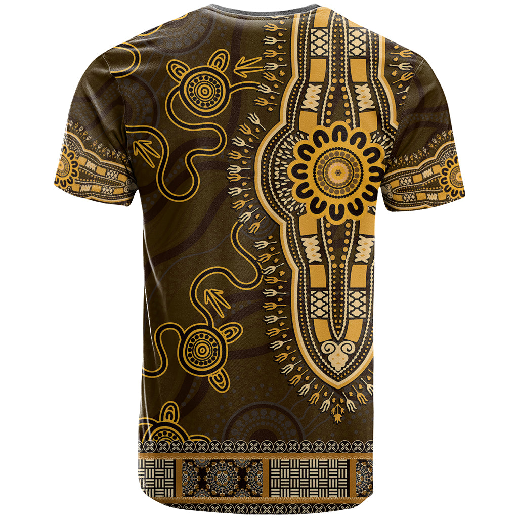 Gold African Dashiki With Australia Aboriginal Art T Shirt