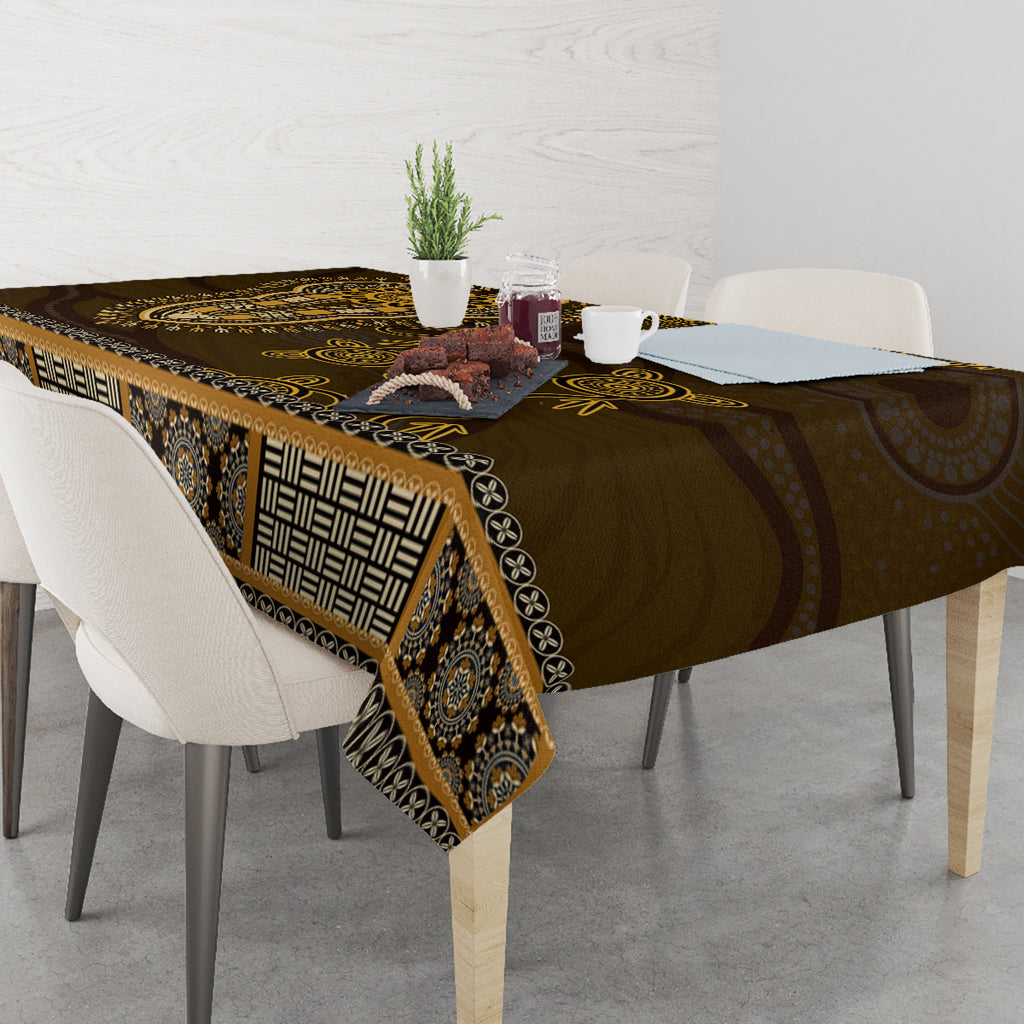 Gold African Dashiki With Australia Aboriginal Art Tablecloth