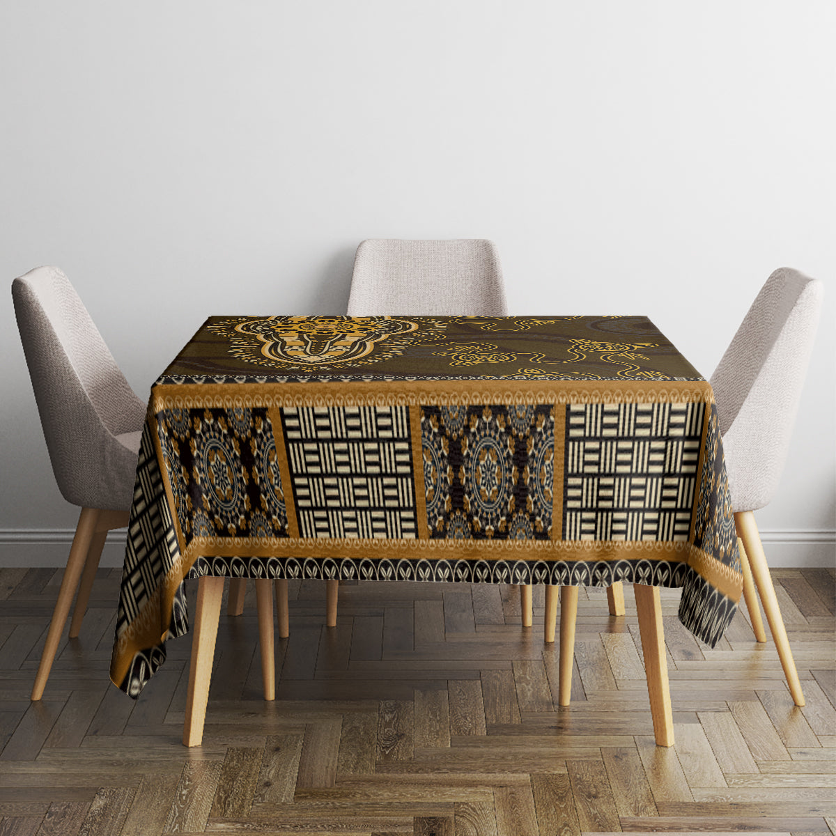 Gold African Dashiki With Australia Aboriginal Art Tablecloth