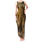 Gold African Dashiki With Australia Aboriginal Art Tank Maxi Dress