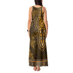 Gold African Dashiki With Australia Aboriginal Art Tank Maxi Dress