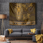 Gold African Dashiki With Australia Aboriginal Art Tapestry
