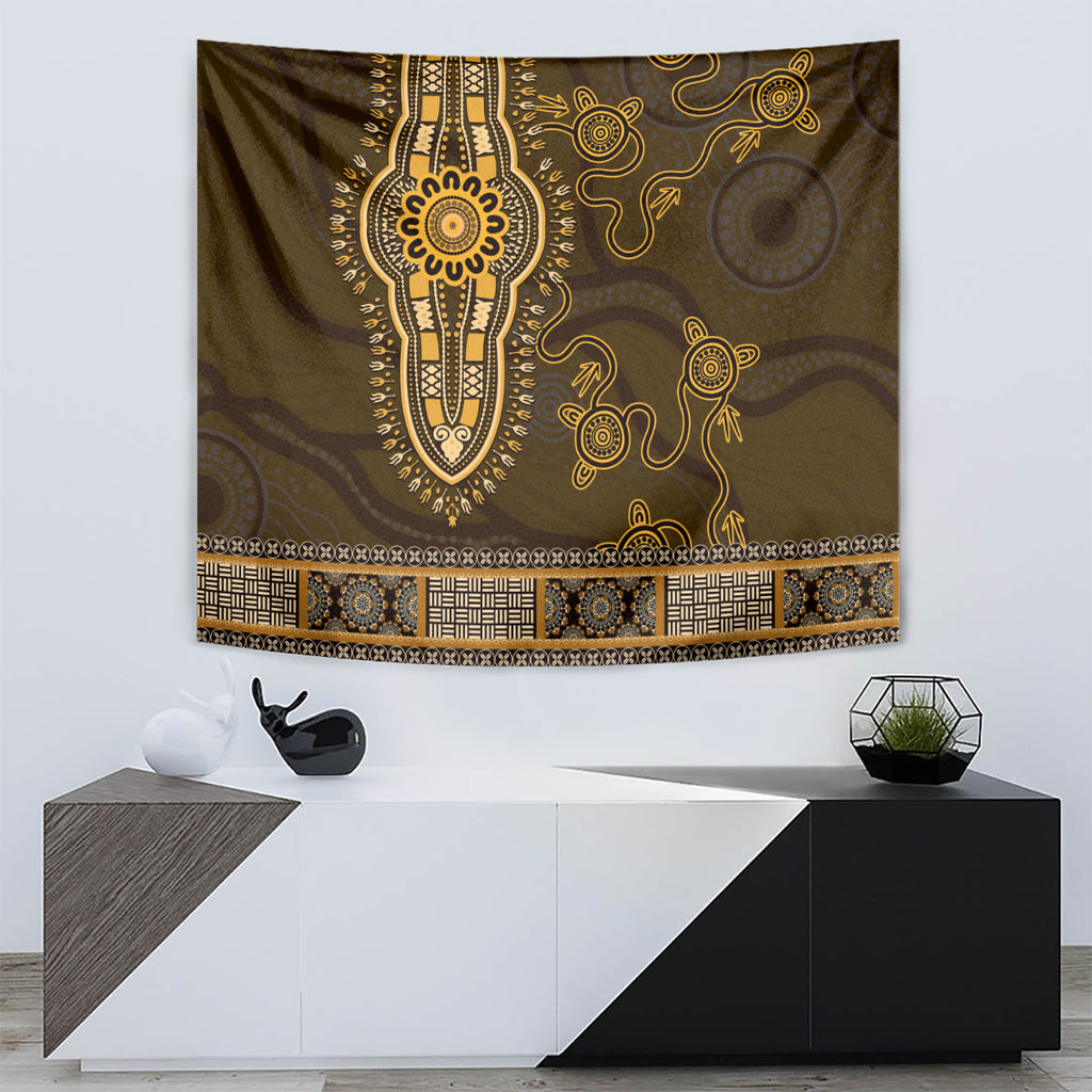 Gold African Dashiki With Australia Aboriginal Art Tapestry