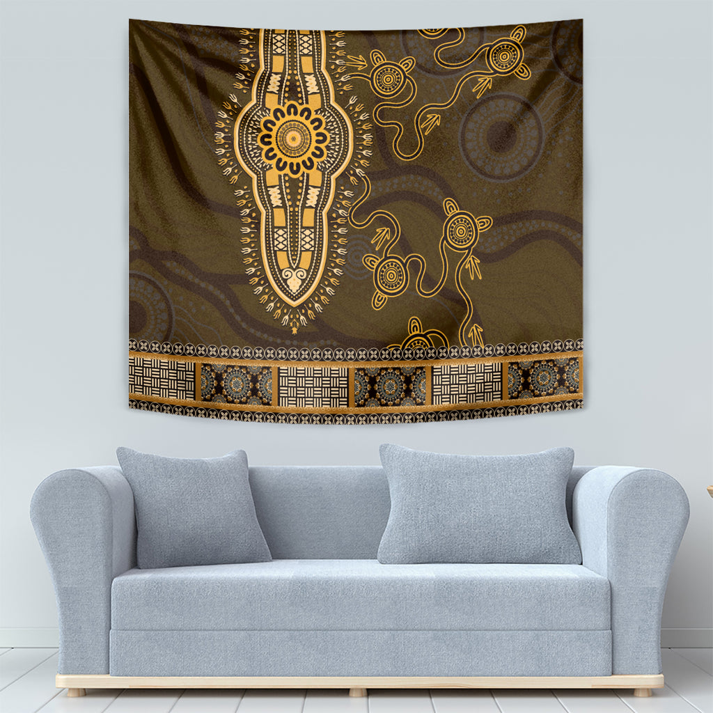 Gold African Dashiki With Australia Aboriginal Art Tapestry