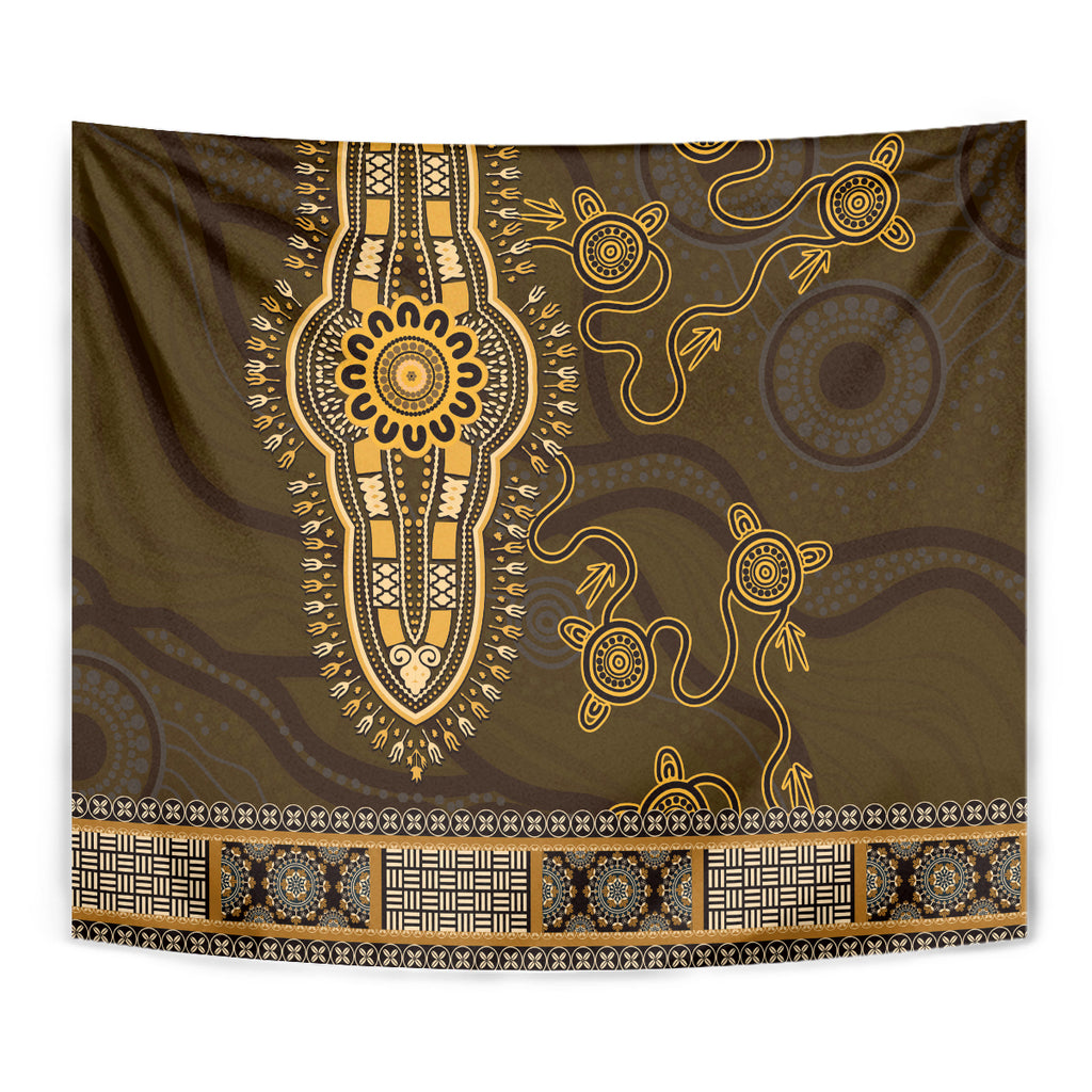 Gold African Dashiki With Australia Aboriginal Art Tapestry