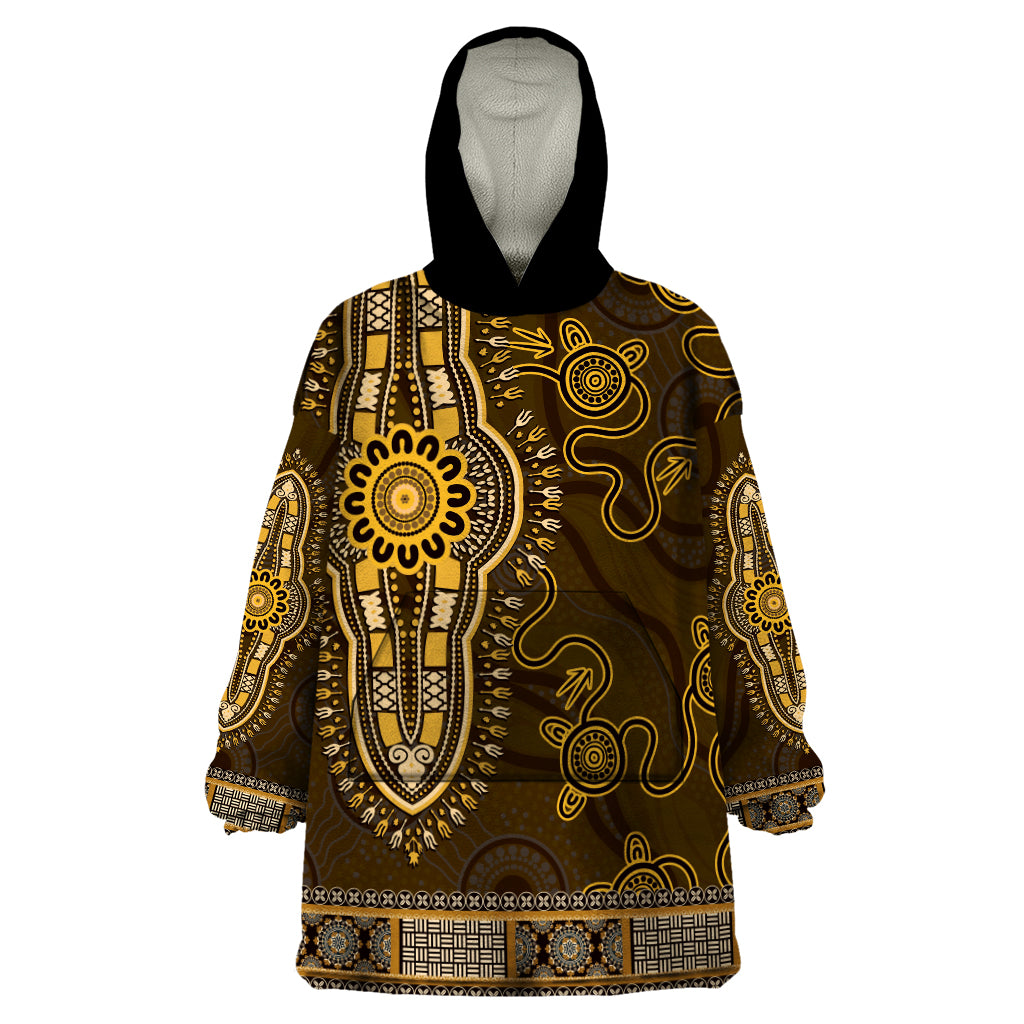 Gold African Dashiki With Australia Aboriginal Art Wearable Blanket Hoodie