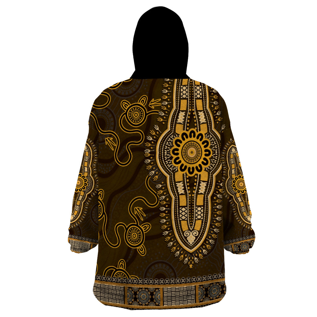 Gold African Dashiki With Australia Aboriginal Art Wearable Blanket Hoodie
