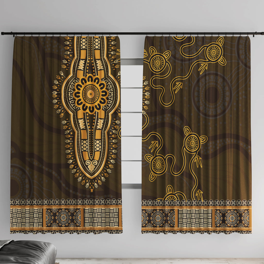 Gold African Dashiki With Australia Aboriginal Art Window Curtain