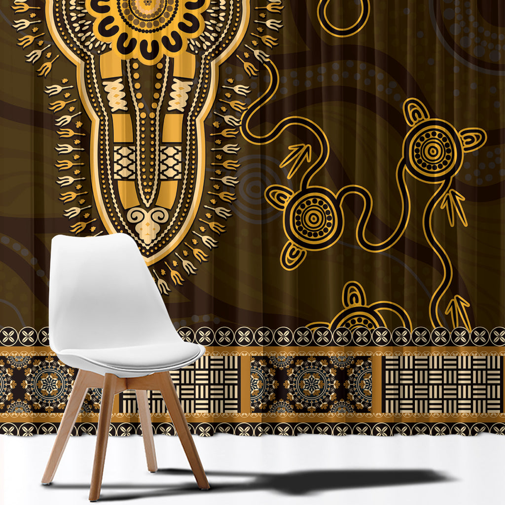 Gold African Dashiki With Australia Aboriginal Art Window Curtain