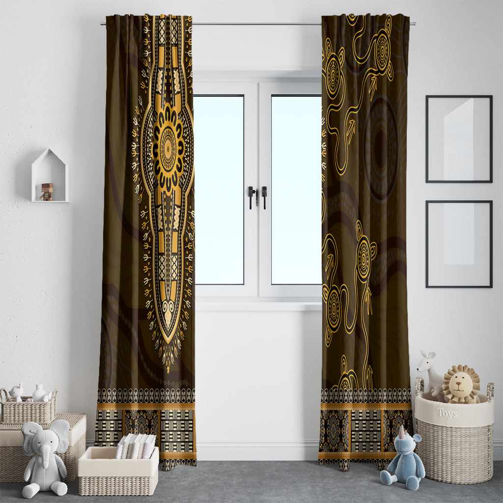 Gold African Dashiki With Australia Aboriginal Art Window Curtain