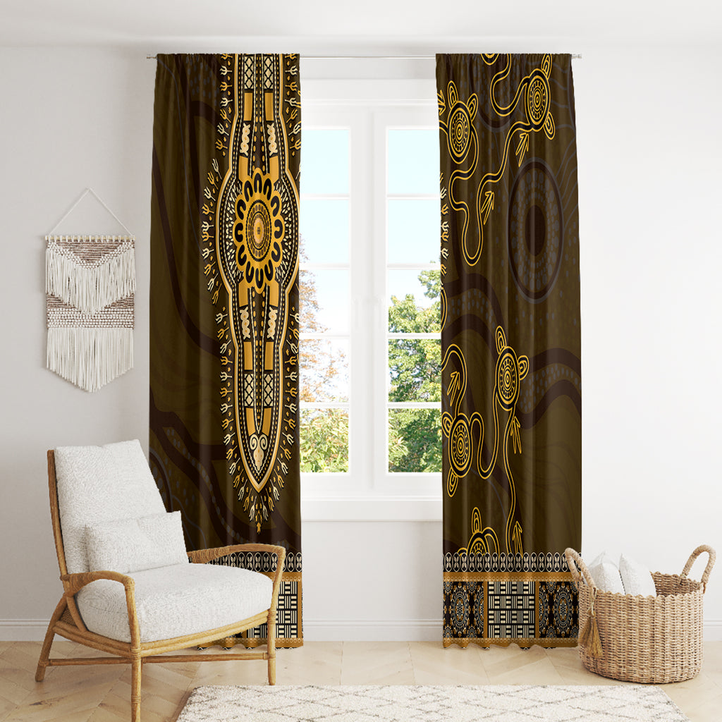 Gold African Dashiki With Australia Aboriginal Art Window Curtain