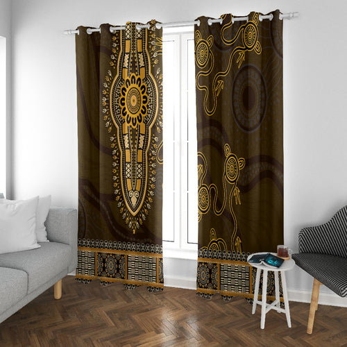 Gold African Dashiki With Australia Aboriginal Art Window Curtain