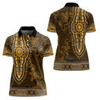 Gold African Dashiki With Australia Aboriginal Art Women Polo Shirt