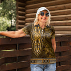 Gold African Dashiki With Australia Aboriginal Art Women Polo Shirt