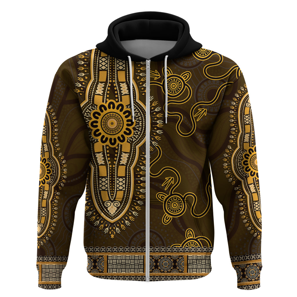 Gold African Dashiki With Australia Aboriginal Art Zip Hoodie