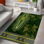Lime Green African Dashiki With Australia Aboriginal Art Area Rug