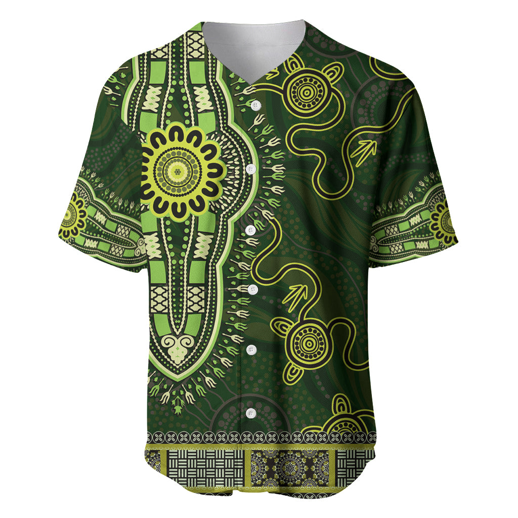 Lime Green African Dashiki With Australia Aboriginal Art Baseball Jersey