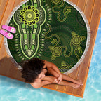 Lime Green African Dashiki With Australia Aboriginal Art Beach Blanket