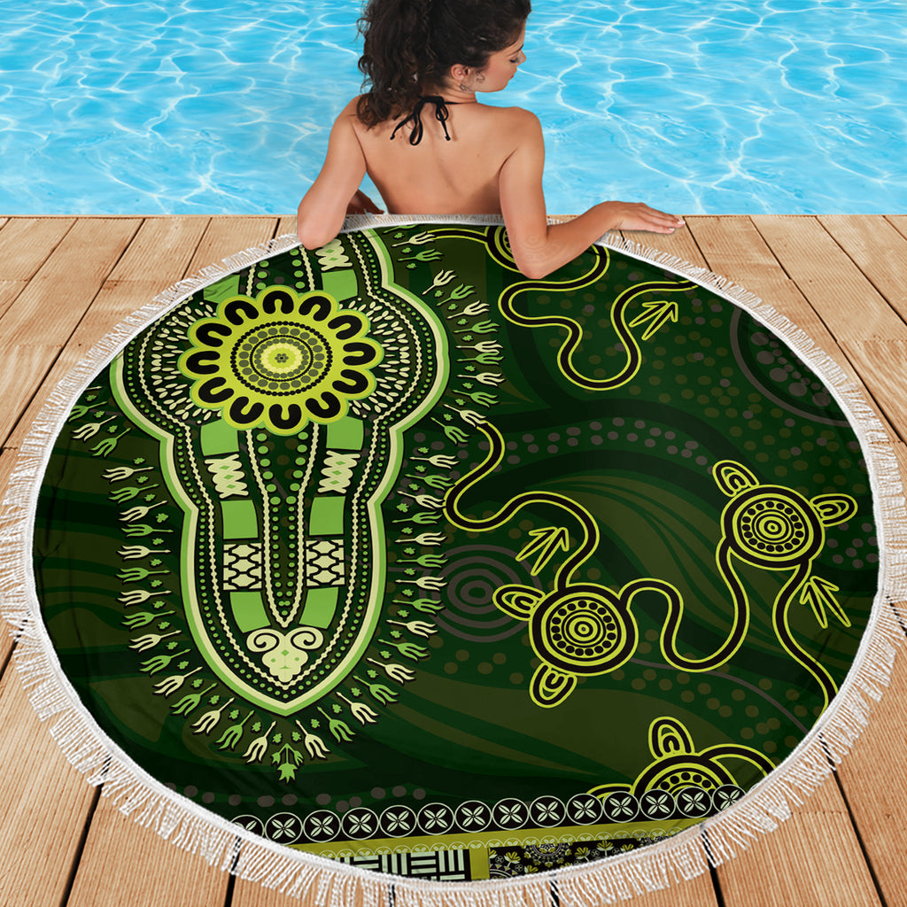 Lime Green African Dashiki With Australia Aboriginal Art Beach Blanket