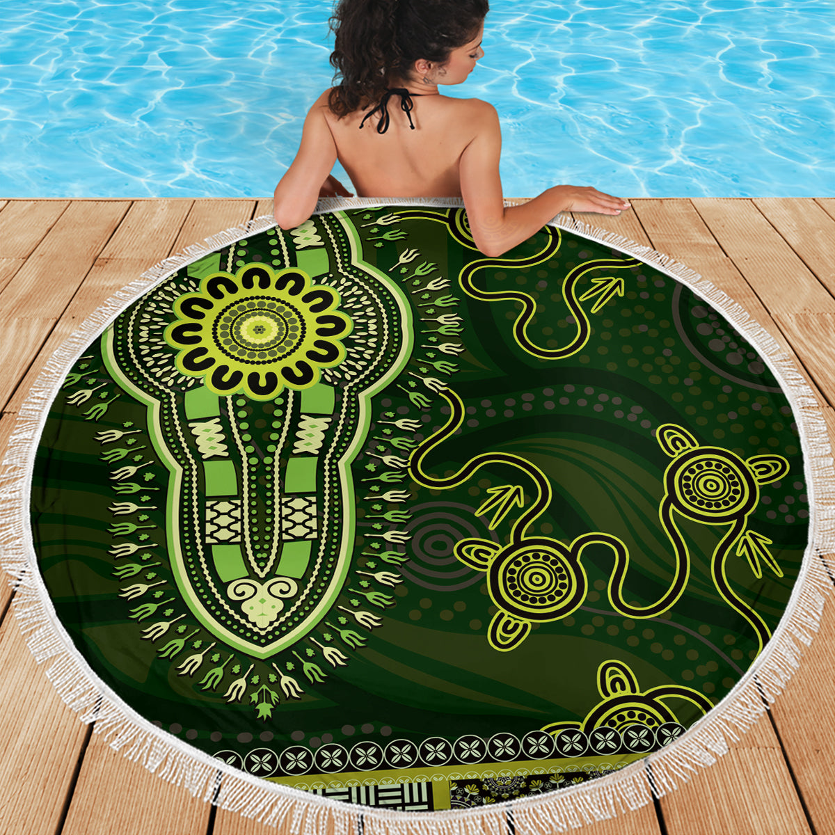 Lime Green African Dashiki With Australia Aboriginal Art Beach Blanket