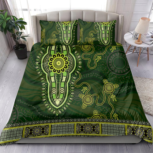 Lime Green African Dashiki With Australia Aboriginal Art Bedding Set
