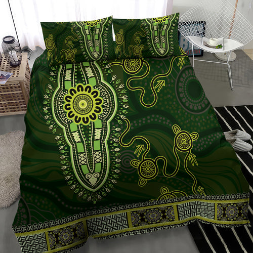 Lime Green African Dashiki With Australia Aboriginal Art Bedding Set