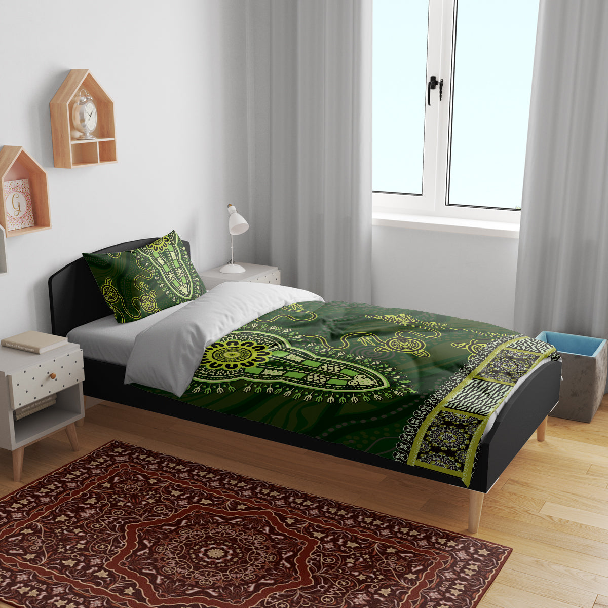 Lime Green African Dashiki With Australia Aboriginal Art Bedding Set