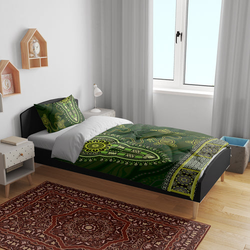 Lime Green African Dashiki With Australia Aboriginal Art Bedding Set