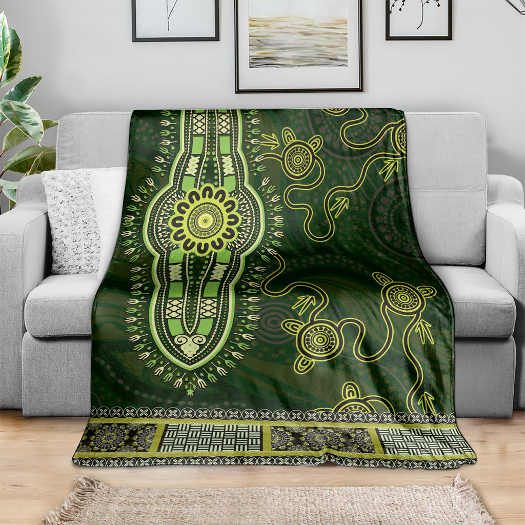 Lime Green African Dashiki With Australia Aboriginal Art Blanket