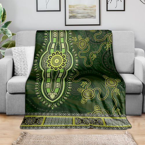 Lime Green African Dashiki With Australia Aboriginal Art Blanket