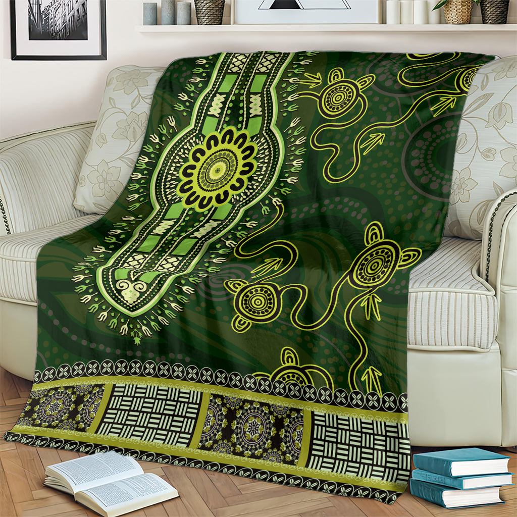 Lime Green African Dashiki With Australia Aboriginal Art Blanket