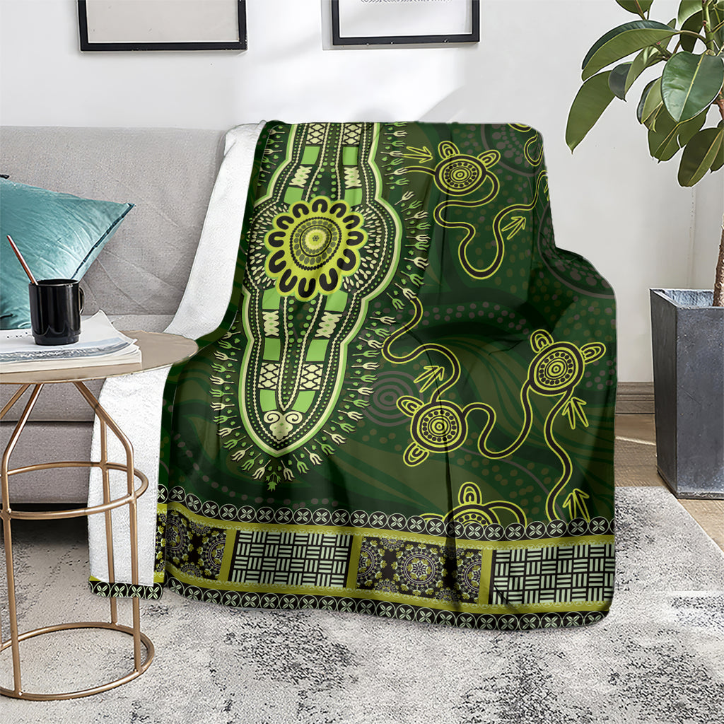 Lime Green African Dashiki With Australia Aboriginal Art Blanket