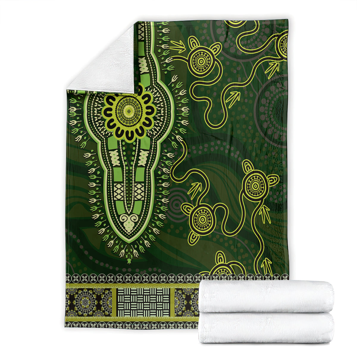 Lime Green African Dashiki With Australia Aboriginal Art Blanket