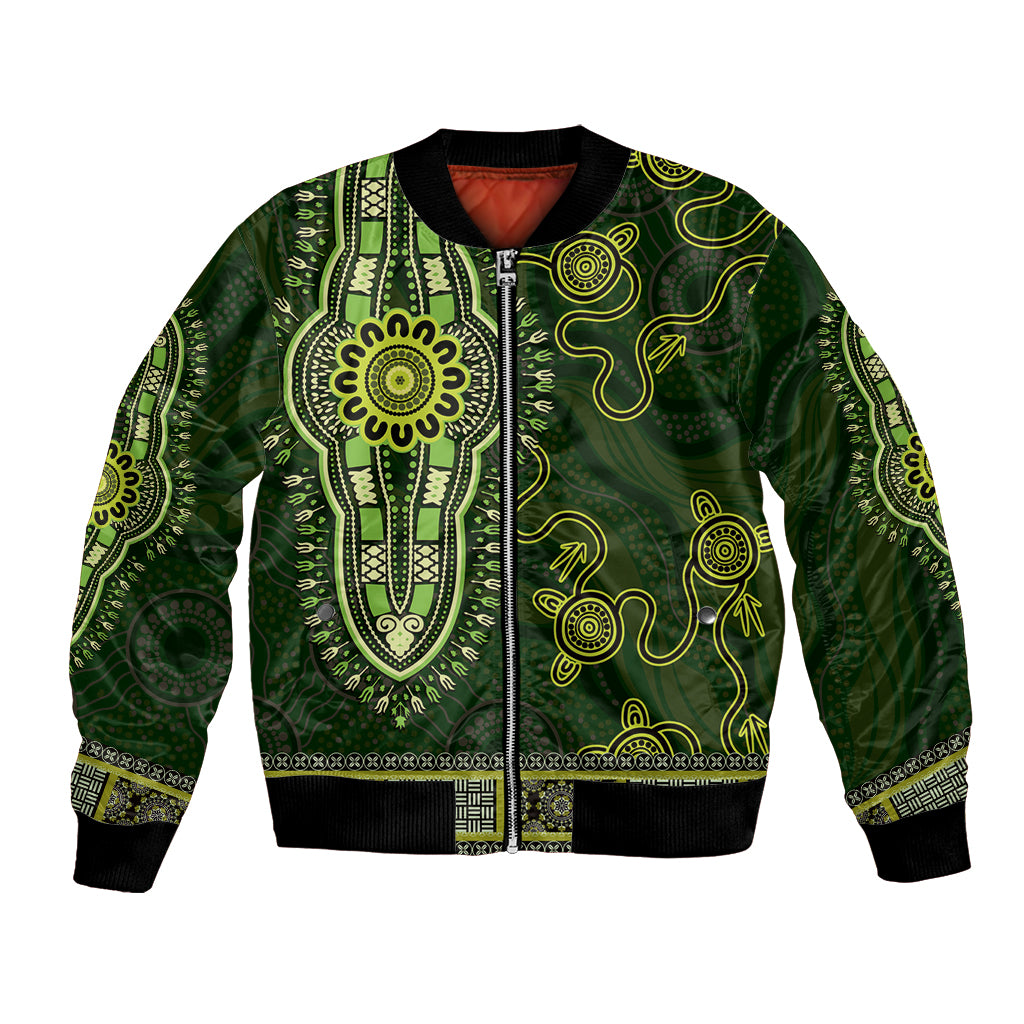 Lime Green African Dashiki With Australia Aboriginal Art Bomber Jacket