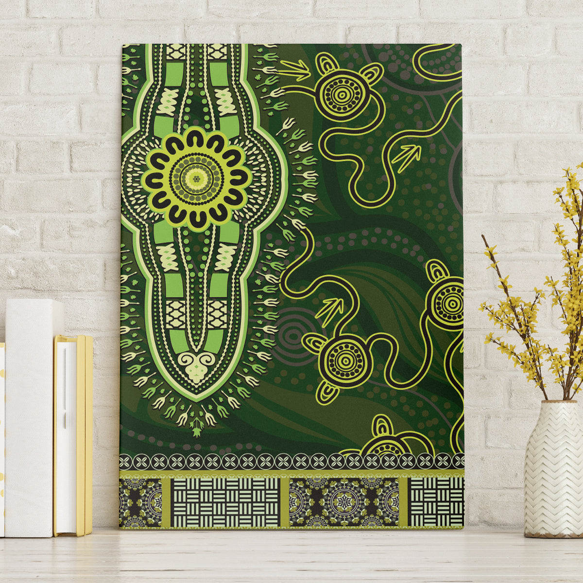 Lime Green African Dashiki With Australia Aboriginal Art Canvas Wall Art