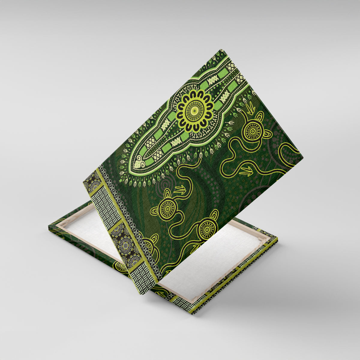 Lime Green African Dashiki With Australia Aboriginal Art Canvas Wall Art